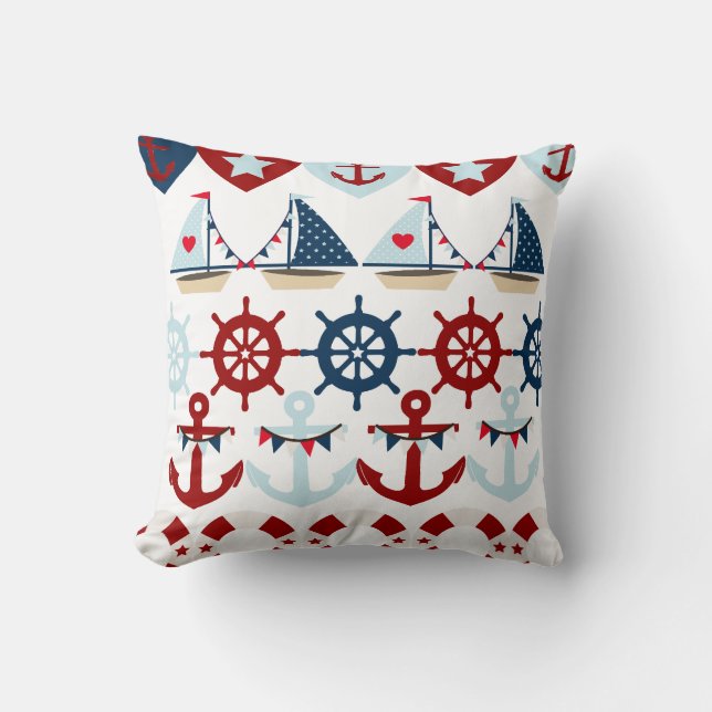 Summer Nautic Theme Anchors Segelboote Helms Kissen (Vorderseite)