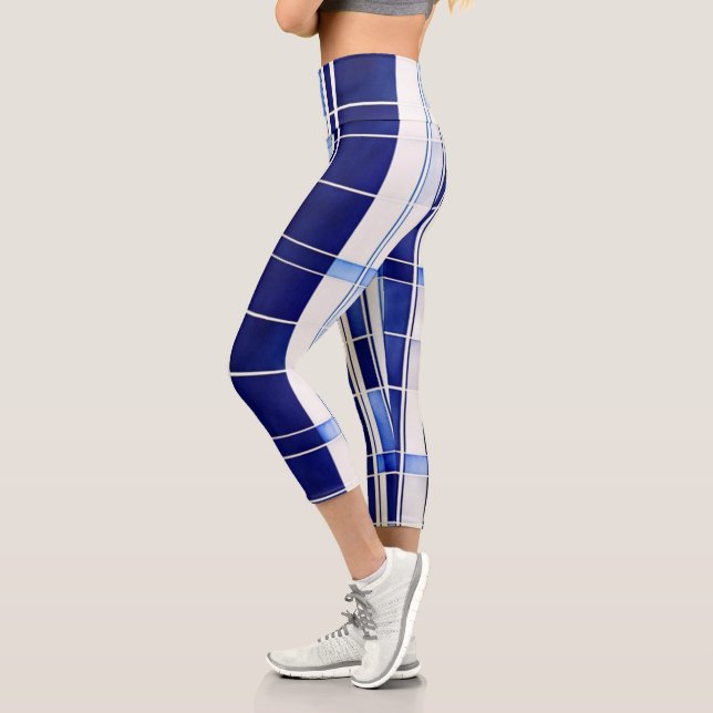 Summer Navy Blue Boat Moderne Stripes Collection Capri Leggings (Links)