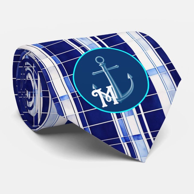 Summer Navy Blue Boat Moderne Stripes Collection Krawatte (Gerollt)