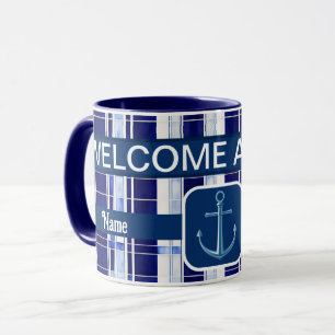 Summer Navy Blue Boat Moderne Stripes Collection Tasse