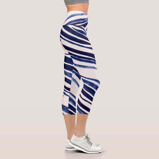 Summer Navy Blue Boat Populäre Stripes Collection Capri Leggings (Rechts)