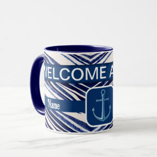Summer Navy Blue Boat Populäre Stripes Collection Tasse