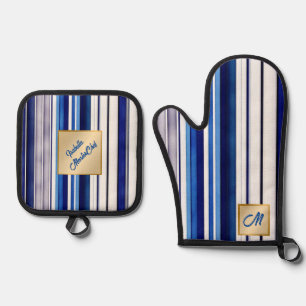 Summer Navy Blue Boot Trendy Stripes Collection Ofenhandschuh & Topflappen-Set
