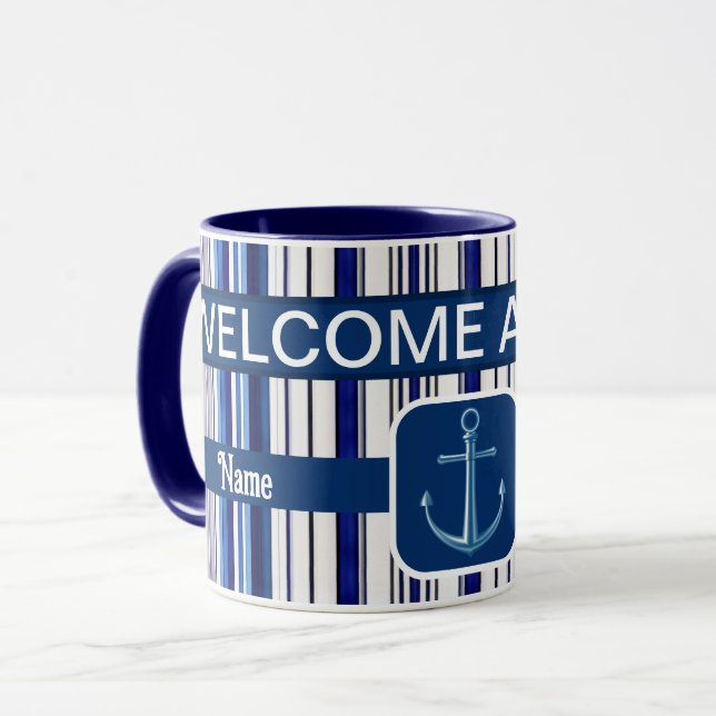 Summer Navy Blue Boot Trendy Stripes Collection Tasse (Vorderseite Links)