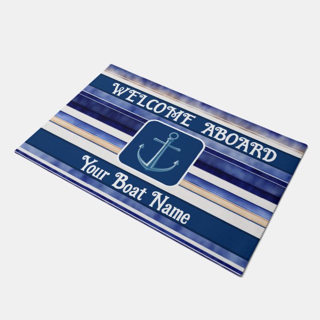 Summer Navy Blue Modern Bootstrip Collection Fußmatte (Schrägansicht)