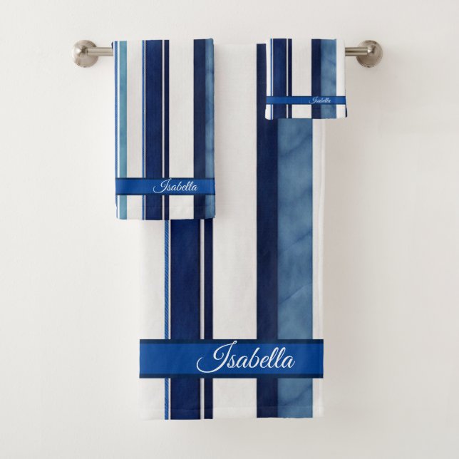 Summer Navy Blue Popular Boat Stripes Collection Badhandtuch Set (Insitu)