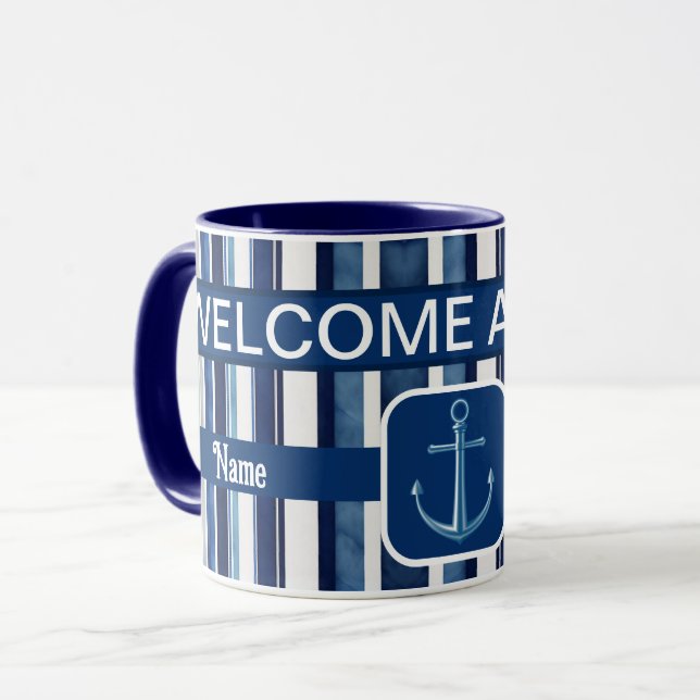 Summer Navy Blue Popular Boat Stripes Collection Tasse (Vorderseite Links)