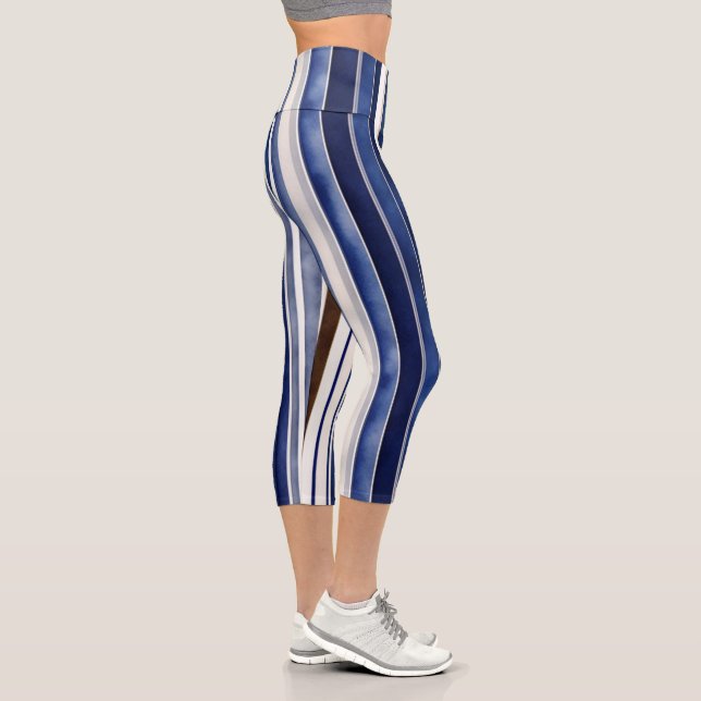 Summer Navy Blue Trendboot Stripes Collection Capri Leggings (Rechts)