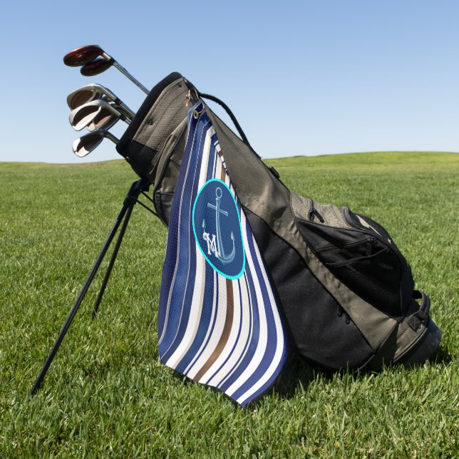 Summer Navy Blue Trendboot Stripes Collection Golfhandtuch (Gras)