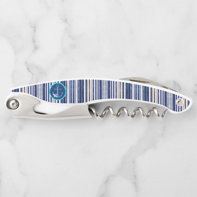 Summer Navy Blue Trendboot Stripes Collection Kellnermesser (Vorderseite)