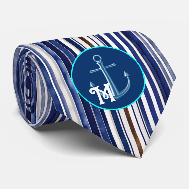 Summer Navy Blue Trendboot Stripes Collection Krawatte (Gerollt)