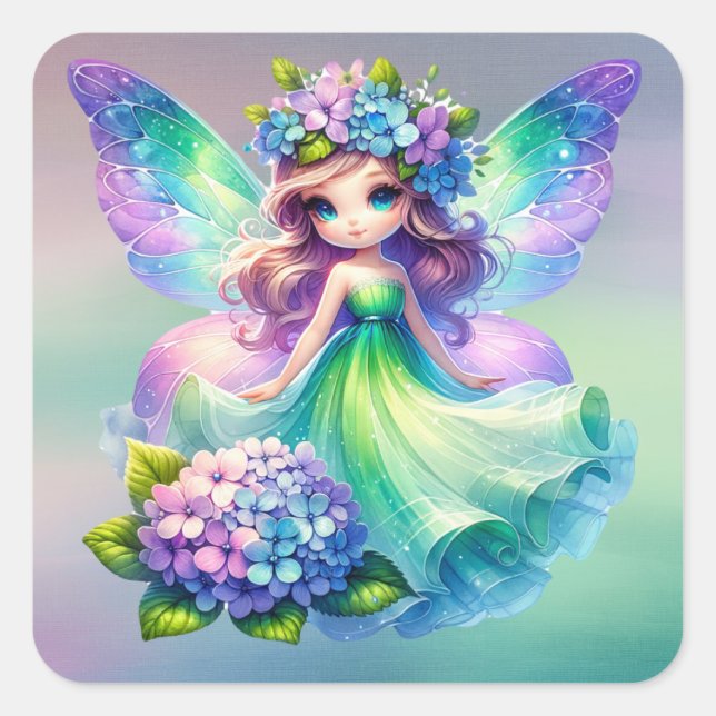 Summer Niedlich Fairy Princess Girls Quadratischer Aufkleber (Vorderseite)