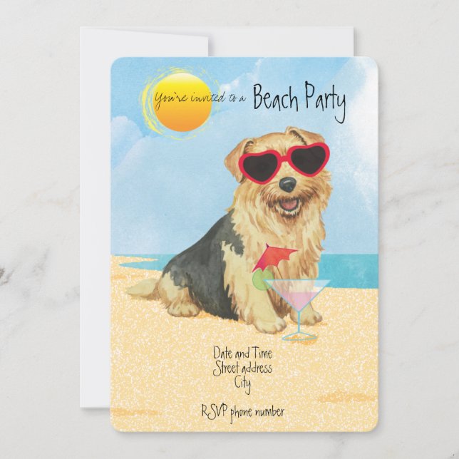 Summer Norfolk Terrier Beach Party Einladung (Vorderseite)