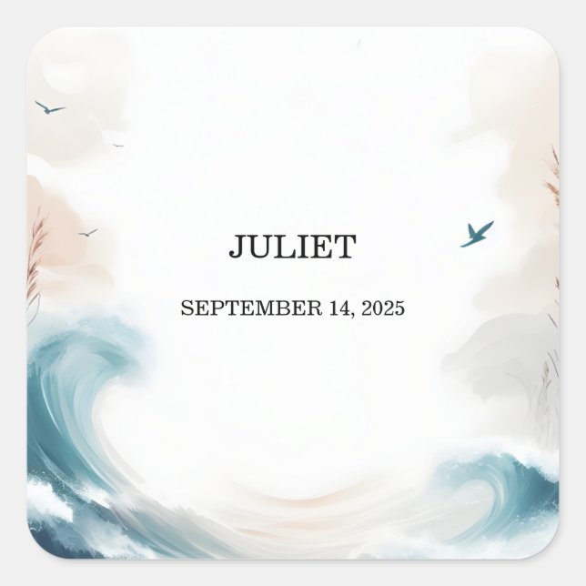 Summer Ocean Beach Blue Water Brautparty Quadratischer Aufkleber (Vorderseite)