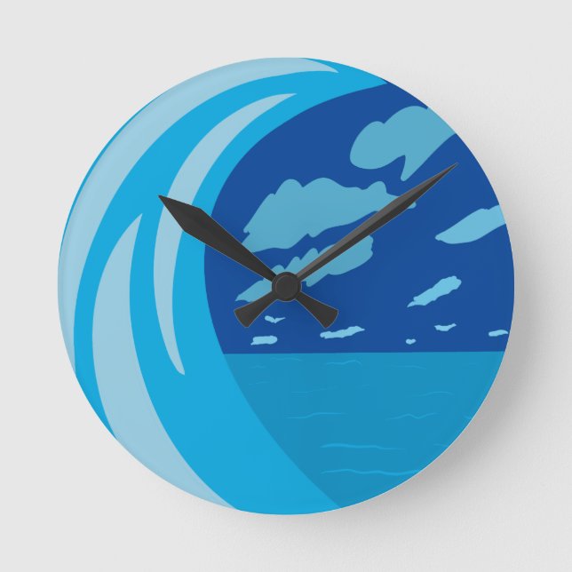 Summer Ocean Blue Wave Dark Blue Sky Runde Wanduhr (Vorderseite)