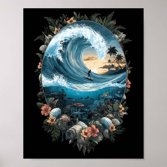 Summer Ocean Wave Surfing Tropical Beach Reef  Poster (Vorne)