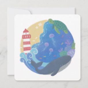 Summer Ocean Whale Turtle & Lighthouse Feiertagskarte