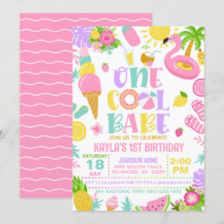 Summer One Cool Babe Birthday Party Invitation Einladung