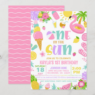 Summer One in the Sun Birthday Party Invitation Einladung