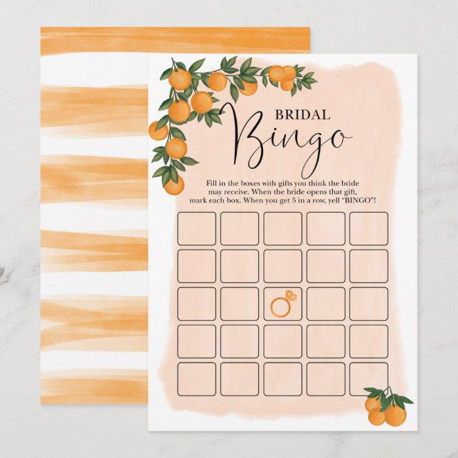 Summer Orange Citrus Bingo Brautparty Game Card (Vorne/Hinten)