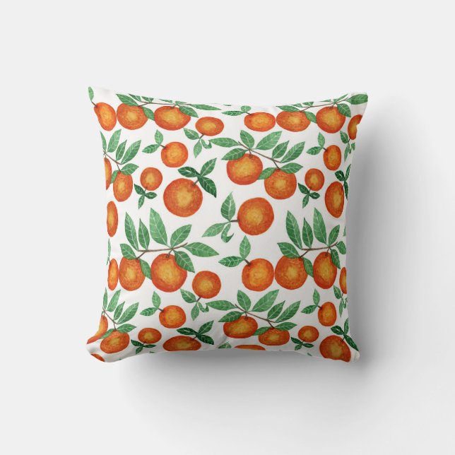 Summer Orange Citrus Wasserfarbe Fruchtmuster Kissen (Vorderseite)