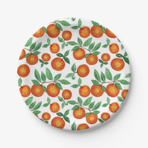 Summer Orange Citrus Wasserfarbe Fruchtmuster Pappteller