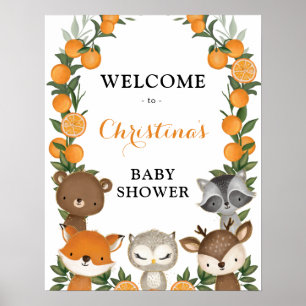 Summer Orange Citrus Woodland Baby Dusche Willkomm Poster