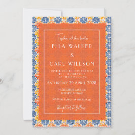 Summer Orange Floral Tile Muster Hochzeit Einladung