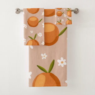 Summer Orange Frucht kleine weiße Blume Muster Badhandtuch Set