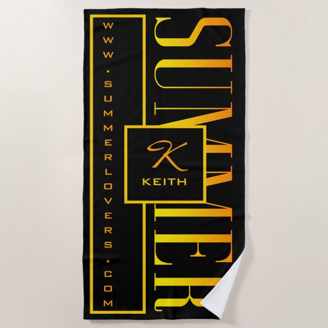 Summer Orange Yellow Black Website Name Monogram Strandtuch (Vorderseite)