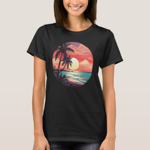 Summer Palm Tree Tropical Beach Vintag Retro Styl T-Shirt