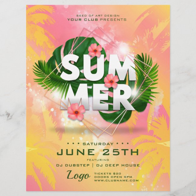 Summer Palm Trees Botanical Club Party Flyer (Vorne)