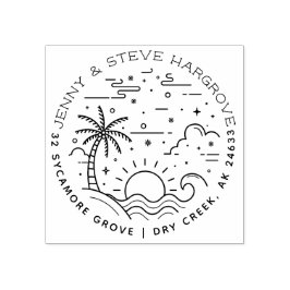 Summer Palm Trees & Sunset Beach Rücksendeadresse Gummistempel