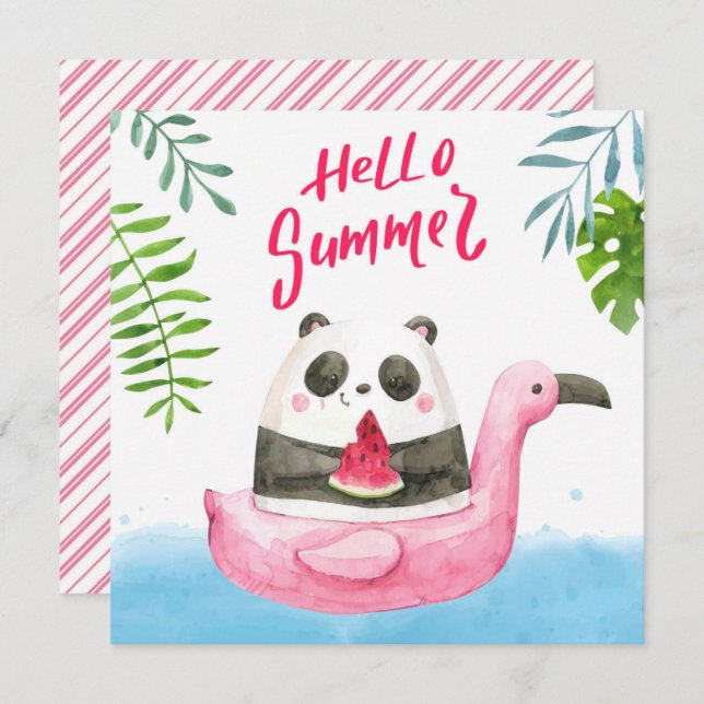 Summer Panda Flamingo Grußkarte (Vorne/Hinten)