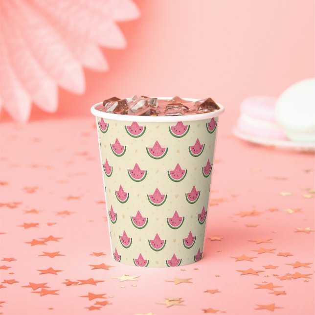 Summer Paper Cups Pink Watermelons - 8oz Pappbecher (Insitu)