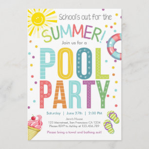 Summer Party Pool Party Schools Out Einladung