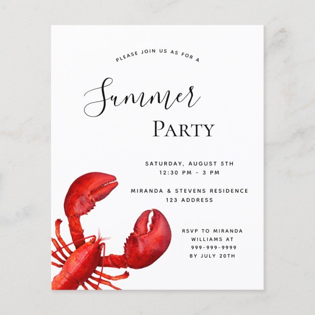 Summer party seafood red lobster budget einladung flyer (Vorne)