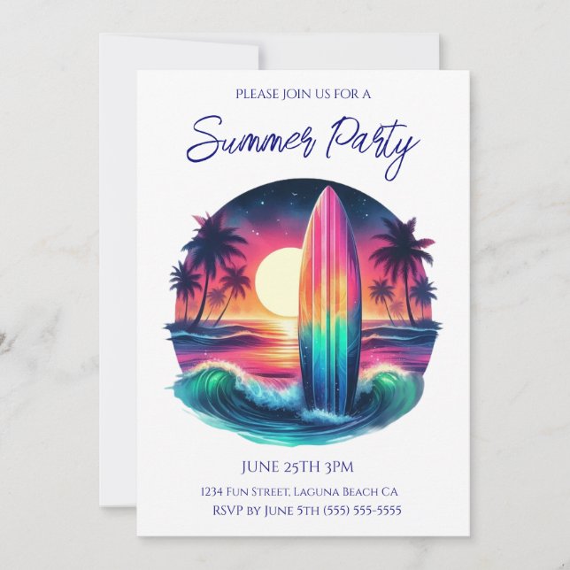 Summer Party - Surfboard Escape- Einladung (Vorderseite)