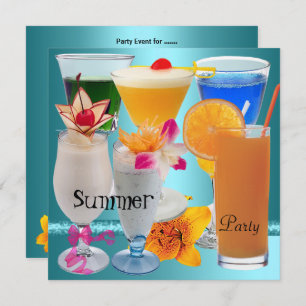 Summer Party Tropical Blue Aquamarin Cocktail Drin Einladung