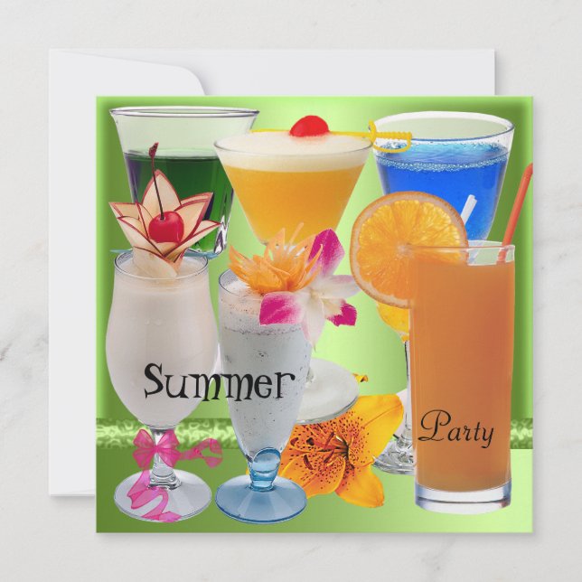 Summer Party Tropical Lime Green Cocktail Drinks Einladung (Vorderseite)