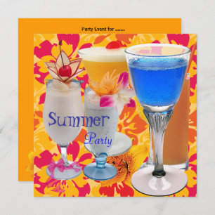 Summer Party Tropical Yellow Cocktail Drinks Blau Einladung