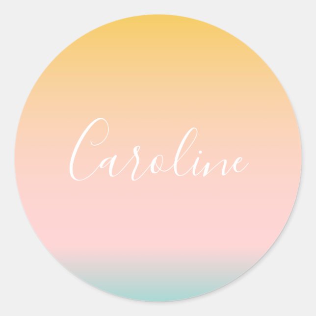 Summer Pastel Gradient | Name des Personalisierten Runder Aufkleber (Vorderseite)