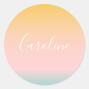 Summer Pastel Gradient   Name des Personalisierten Runder Aufkleber
