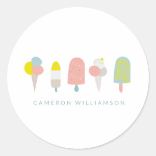 Summer Pastel Ice Creme Personalisiert  Runder Aufkleber