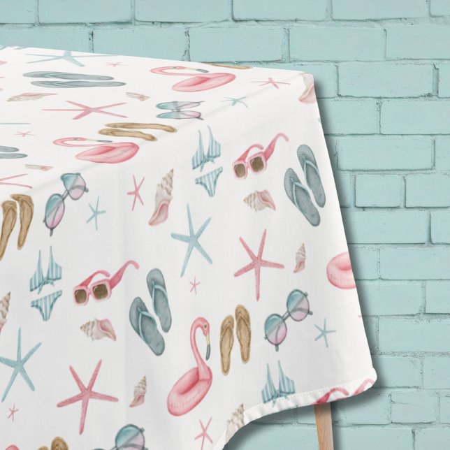 Summer Pattern Beach Tischdecke (Teal Pink Watercolor Shell Coastal Summer Beach Tablecloth)