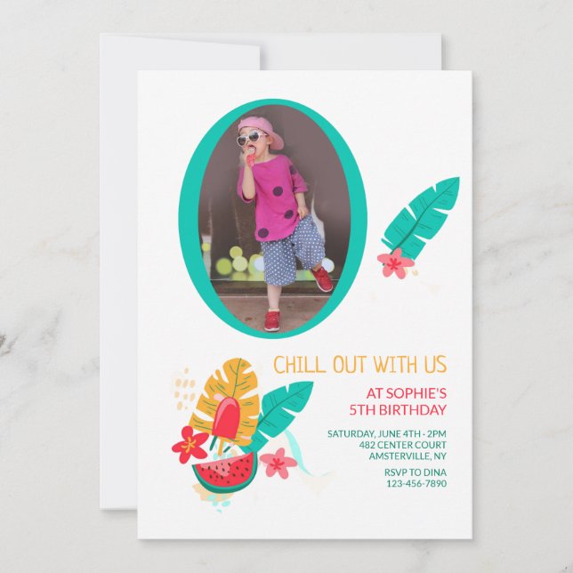 Summer Pattern Foto Geburtstag Einladung (Vorderseite)