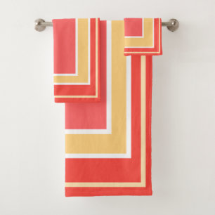 Summer Peach Geometric Blockmuster Badhandtuch Set