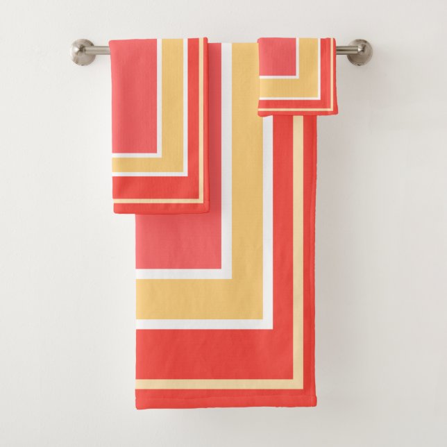 Summer Peach Geometric Blockmuster Badhandtuch Set (Insitu)
