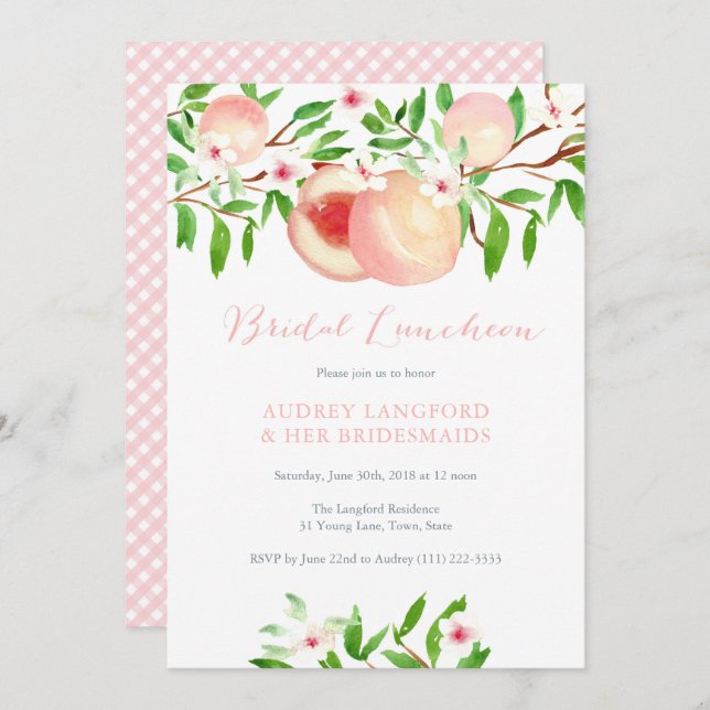 Summer Peaches Bridal Luncheon Karten (Vorne/Hinten)