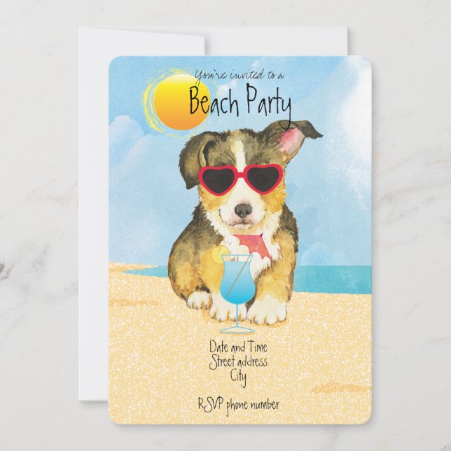 Summer Pembroke Welsh Corgi Beach Party Einladung (Vorderseite)
